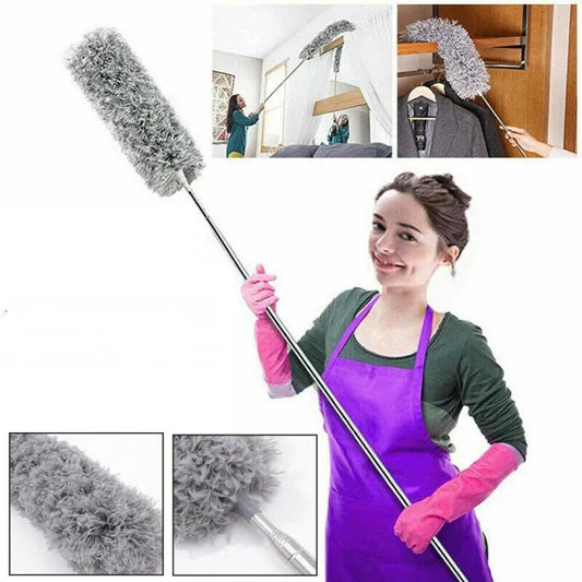 Microfiber Fan Duster Telescopic Extendable Gray Duster 360 Flexible Dirt And Dust Duster For Home Office Use foldable