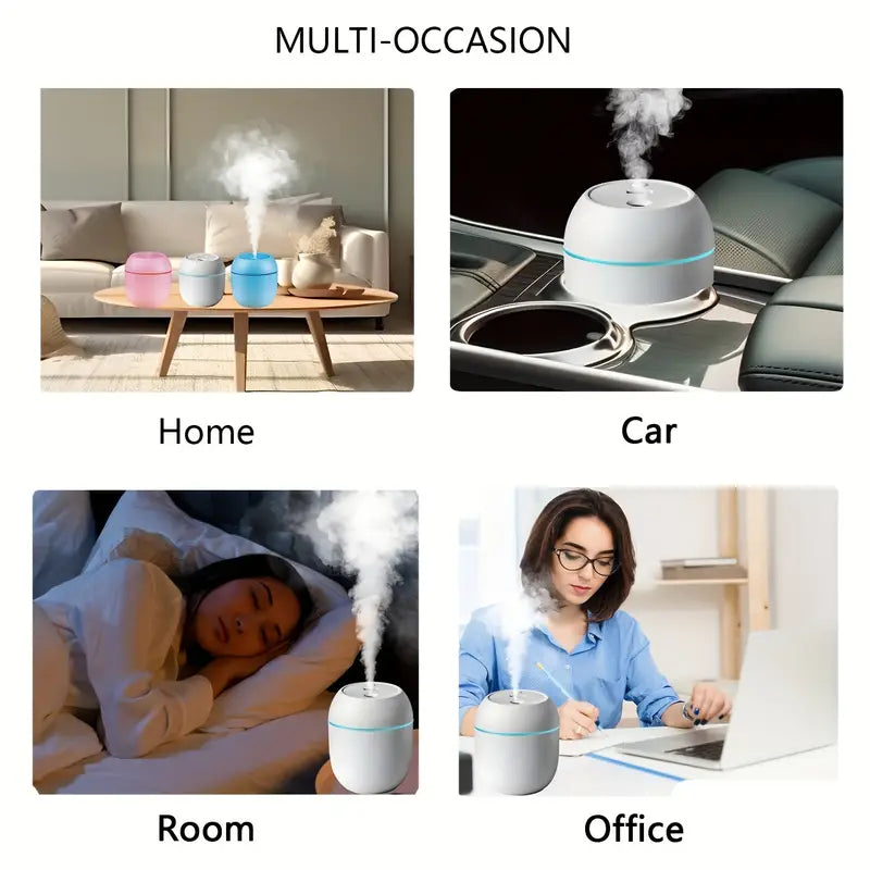 Humidier with Warm LED Outline USB Portable Air Humidifier Essential Oil Diffuser Modes Auto Off With LED Light For Home Car Mist Maker Face Steamer Car Air Fresheners