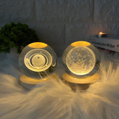 1 Pc USB LED Galaxy Crystal Ball Lamp | 3D Planet Moon Night Light | Bedroom & Party Home Decor | Kids Birthday Gift (Random Design)