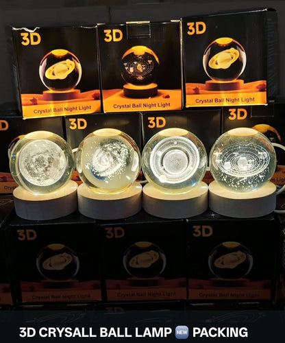 1 Pc USB LED Galaxy Crystal Ball Lamp | 3D Planet Moon Night Light | Bedroom & Party Home Decor | Kids Birthday Gift (Random Design)