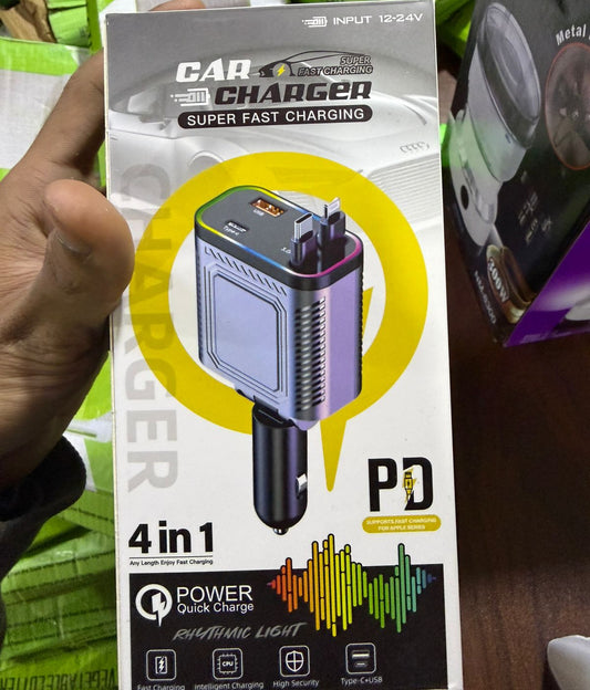 Super Fast Charging 4 In 1 Car Charger With PD Support Type C And USB Ports Intelligent Secure And Stylish