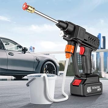 Automatic Cordless Car Wash Spray Gun | 48V High Pressure Lithium Battery | Wireless Foam Jet Washer (Single Battery)