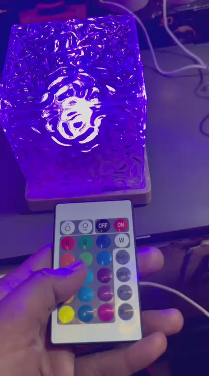 Dynamic Rotating Water Ripple Night Light 12 Colors Flame Crystal Lamp for Living Room Study Bedroom (with remote Attached USB cable)